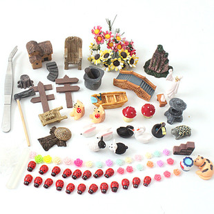 中式太白99件苔藓微景观摆件套餐假山船酒水小桥绵羊多肉配件茅屋
