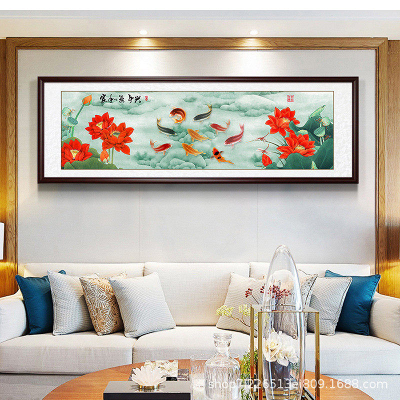 新中式沙发客厅挂画家和万事兴电视背景墙装饰画山水花鸟国画壁画