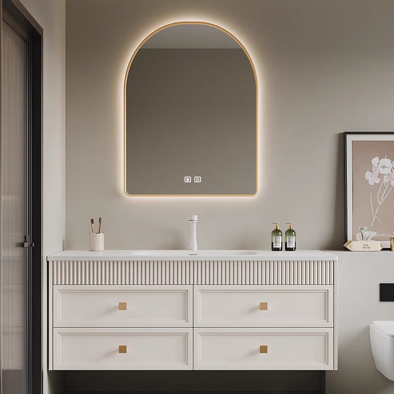 可丽耐一体盆浴室柜轻奢法式橡木洗漱台奶油卫生间洗手台风北欧定