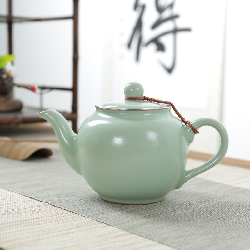 汝窑过滤茶壶陶瓷大号开片红茶冲泡茶器带过滤网家用单壶茶杯新品