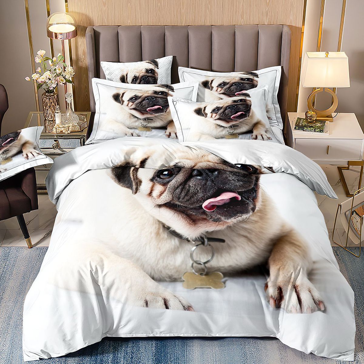 床上用品三件套四件套3d数码印花儿童卡通可爱宠物狗被套