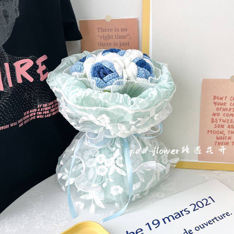 ins风清新针织小玫瑰成人礼毛线花生日花束毕业送女生闺蜜,节庆用品/礼品,圣诞礼品,淘宝优惠券,粉丝福利购,淘宝优惠卷