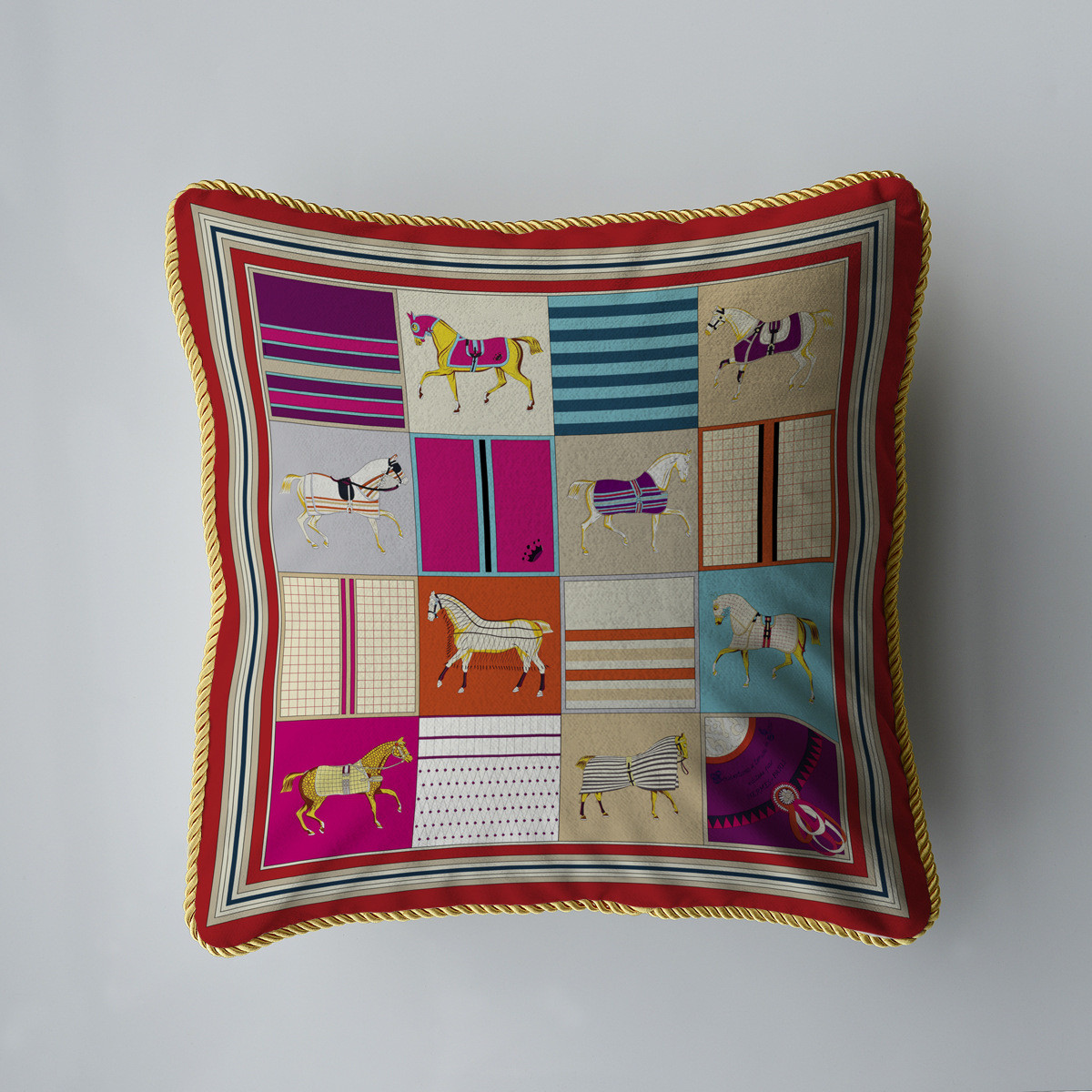 云雕乱花欧式奢华抱枕绒靠枕粗绳滚边高端靠垫沙发靠样板间装饰