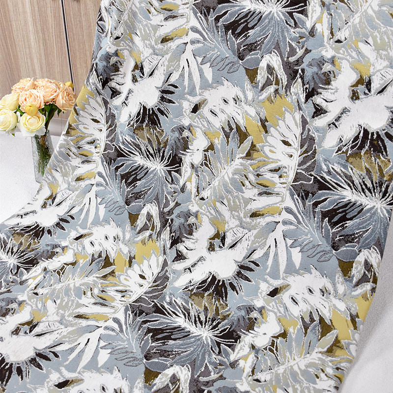 新雪尼尔门帘沙发布料植物花朵意式涤棉面料加厚耐磨墙布叶子壁布