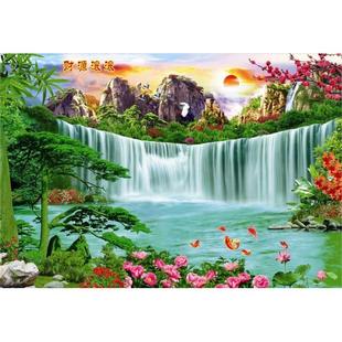 山水墙画海报超大墙纸山水画壁画现代客厅家居装饰画花开富背景画