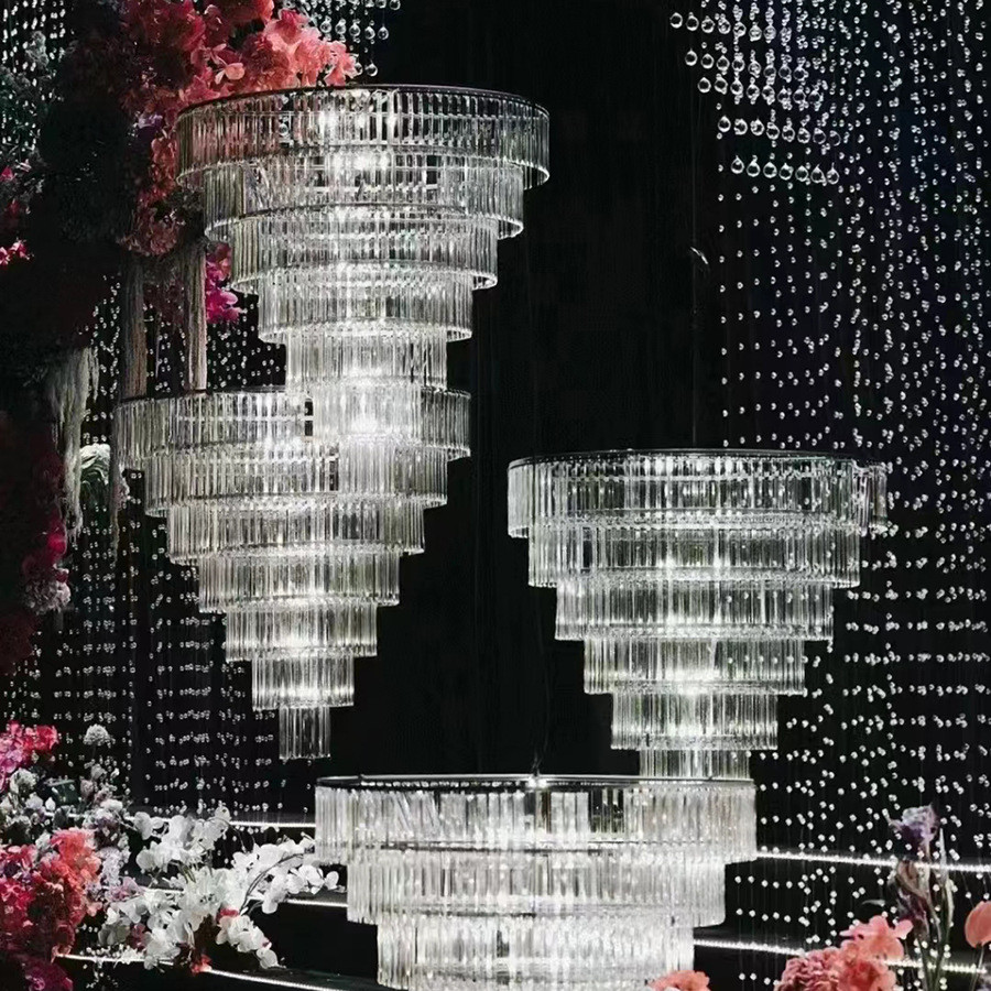 新款婚礼堂欧式铁艺电镀水晶吊灯吊顶亭仪式灯饰婚庆道具水晶吊灯