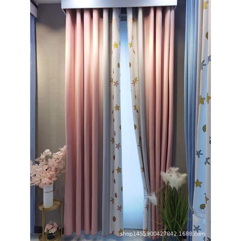 卧室卡通男孩儿童房窗帘女孩房遮光落地窗短飘窗现代简约雪尼尔