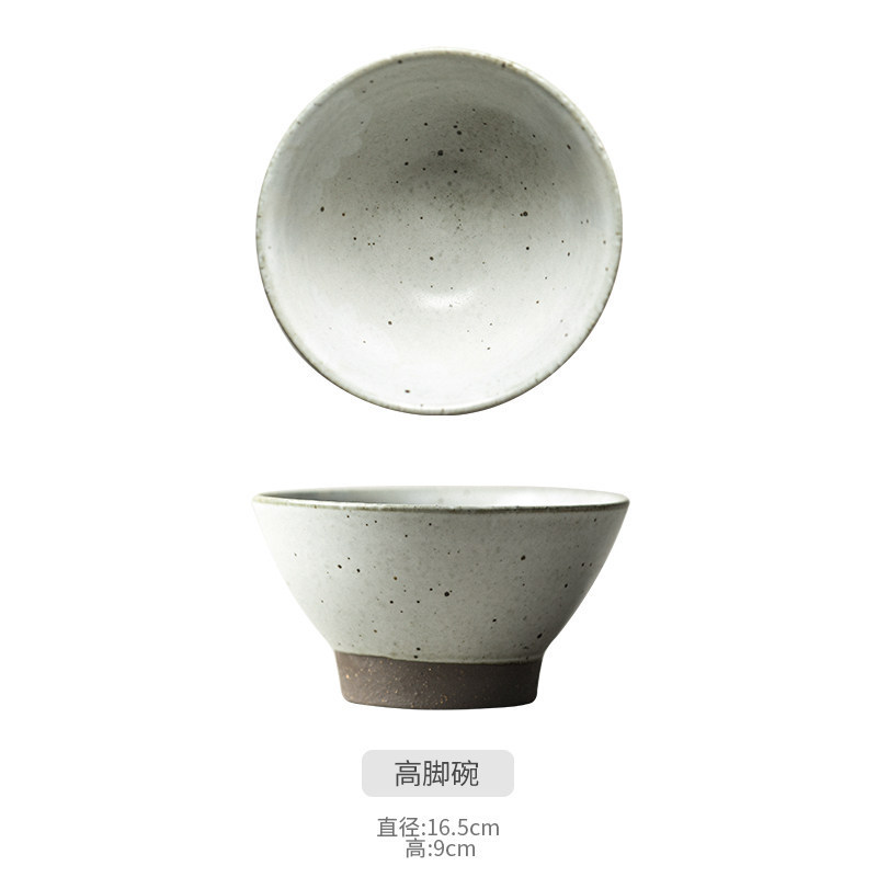 景德镇手工粗陶米饭碗餐具土碗复古汤面高脚斗笠家用简约加厚防烫