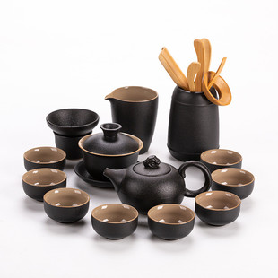 7yx批发黑陶茶具套装家用禅风黑功夫茶杯泡茶壶陶瓷盖碗粗陶茶海