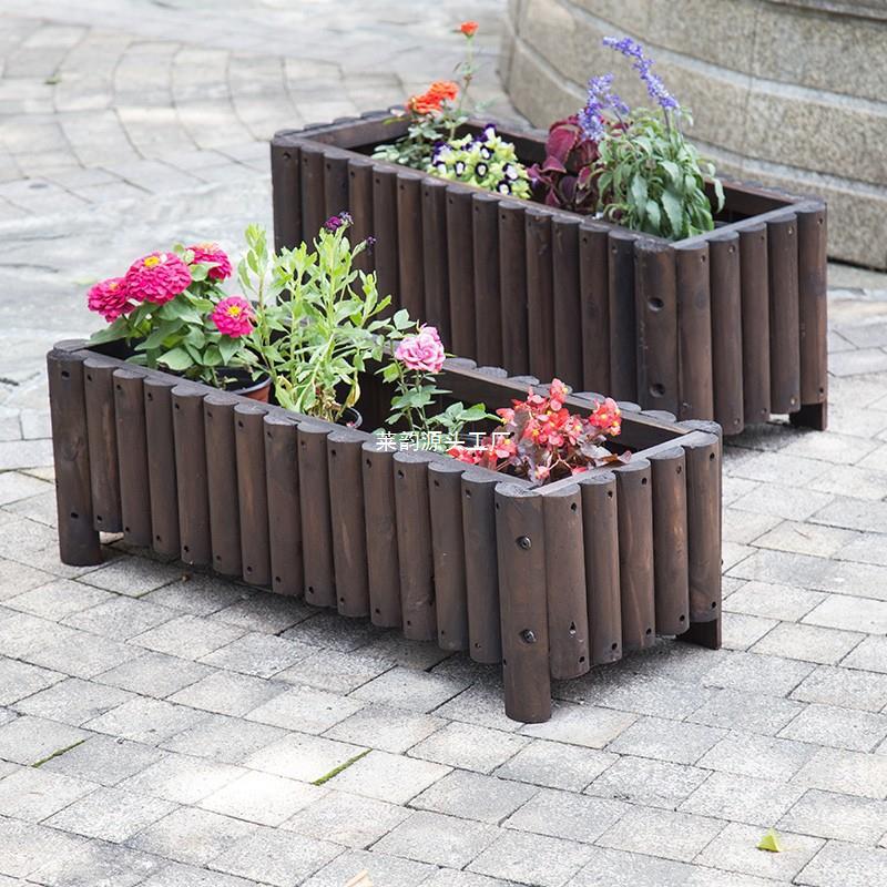 碳化防腐花盆户外花箱长方形花槽花池种植箱栅栏实木阳台种菜盆
