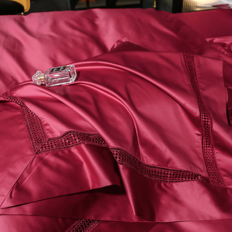 热销100S长绒棉镂空花边四件套全棉纯色套件纯棉花边床单款四件套