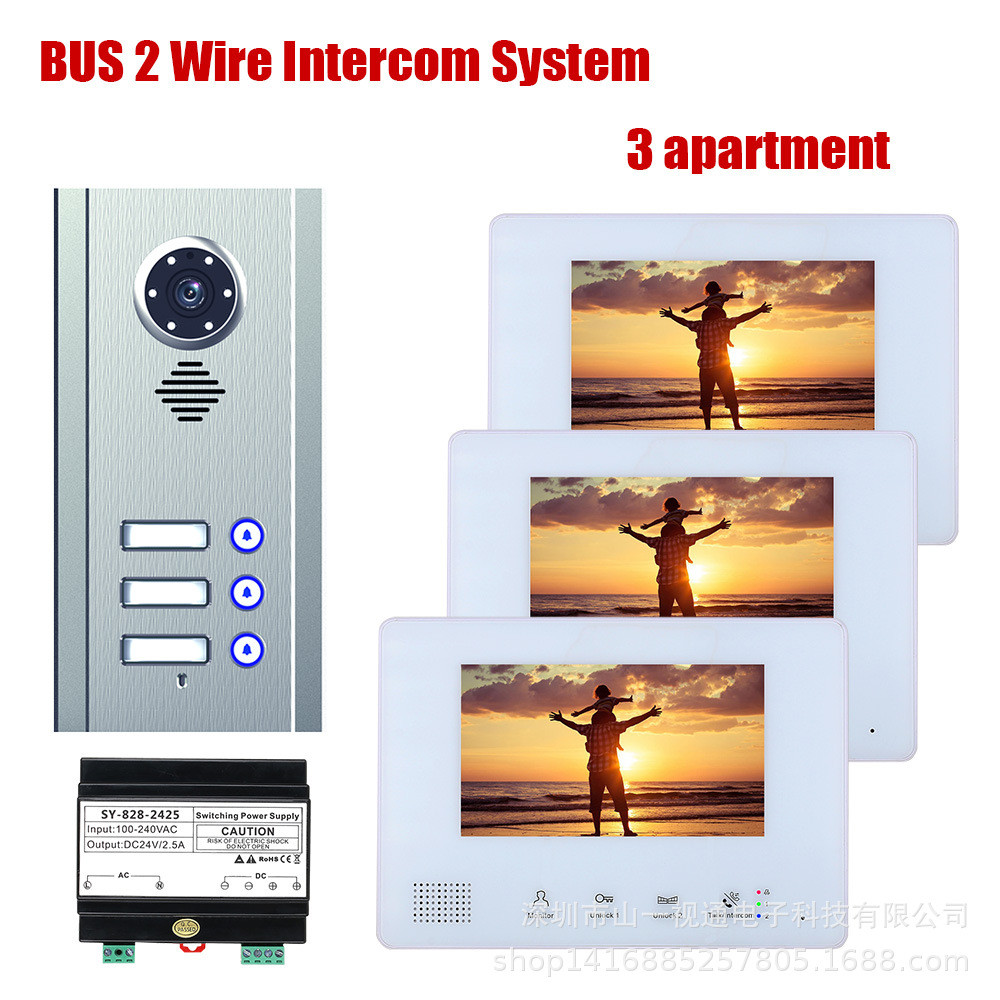 嵌入式 bus二线制1/2/3/4户公寓直系统式楼宇对讲按可视对讲门铃