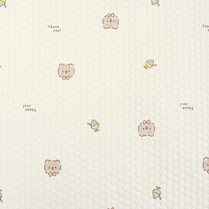 两面全棉蜂巢提花空气层原白印花三层夹棉面料夹丝棉保暖布料