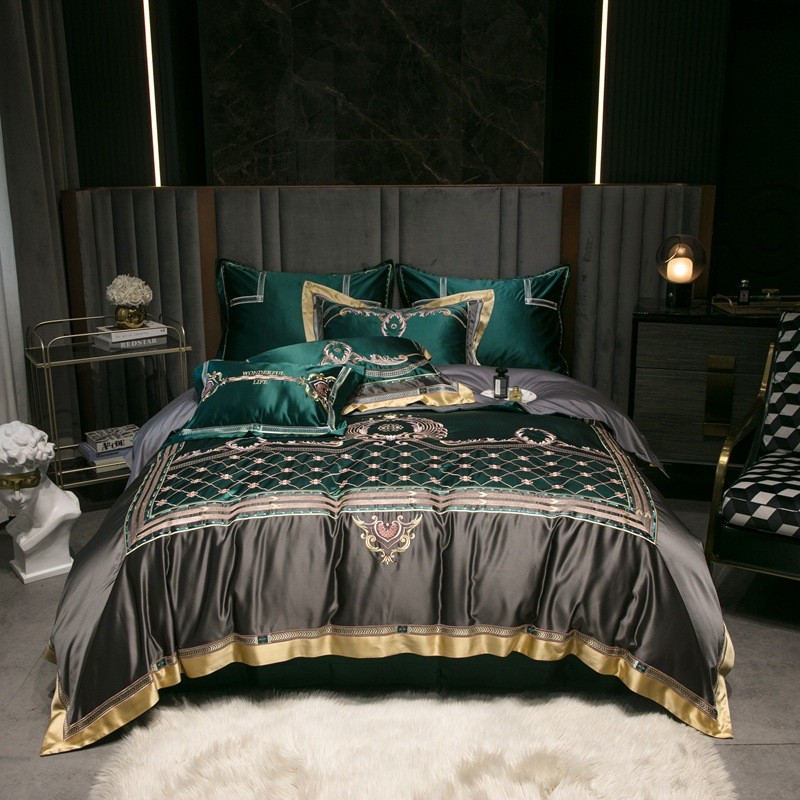 北欧风140s床上用品长绒棉被套高端高精密提花床单四件套埃及