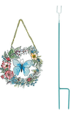 蓝色蝴蝶铁艺花插欧式挂饰可拆卸挂牌地插花园园艺装饰品户外