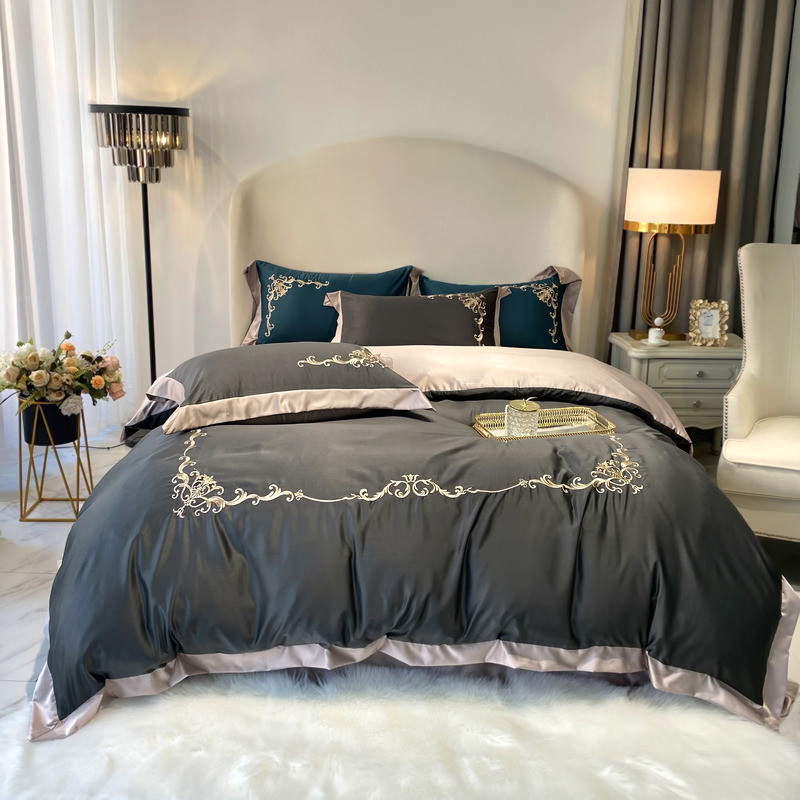 t9j5批发夏季冰丝四件套婚庆酒红色床单被套1.8床罩床笠冰丝缎面