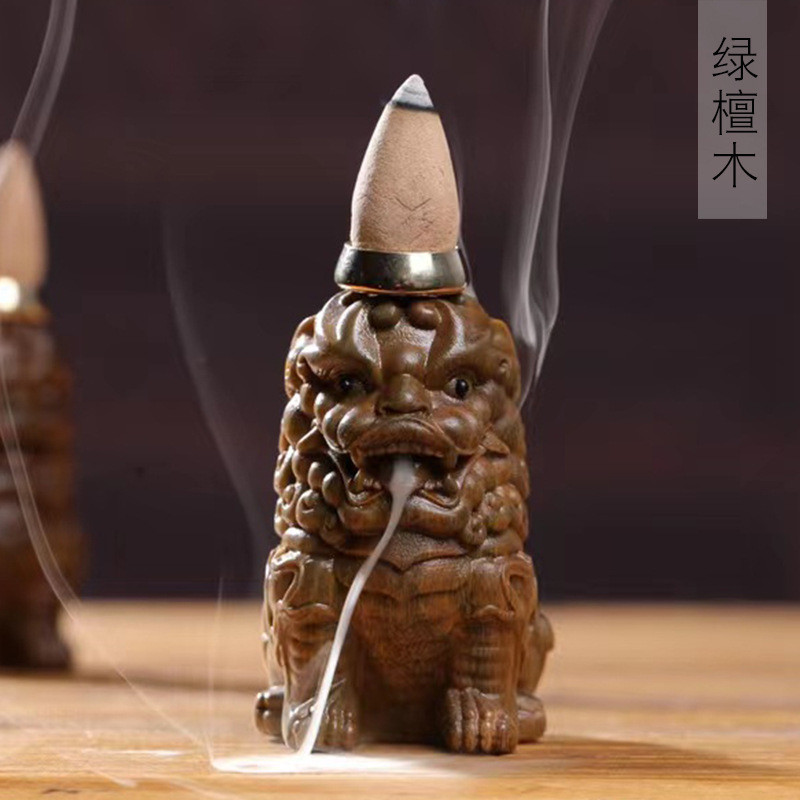 仿古檀木貔貅雕刻倒流香摆件家用书房熏香炉卧室绿沉香禅意香道