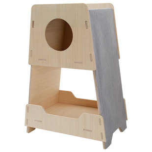 它立方猫窝猫抓板一体狗屋抓四季通用实木猫爬架猫咪别墅双层猫耐