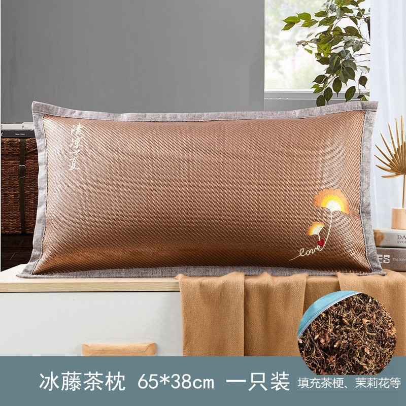 夏季冰藤夏凉枕头夏天冰丝凉席荞麦壳皮茶枕芯成人透气凉爽印新品