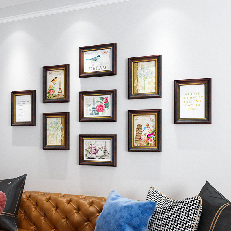 热销3t23批发照片墙免打孔相框挂墙复古加洗照片客厅装饰九宫格照