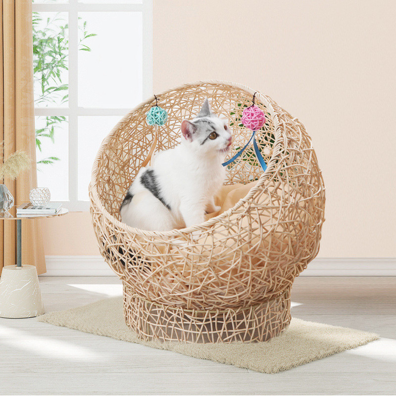 热销藤编猫窝四季通用圆形猫窝猫屋网红式猫别墅猫笼半封闭猫咪窝