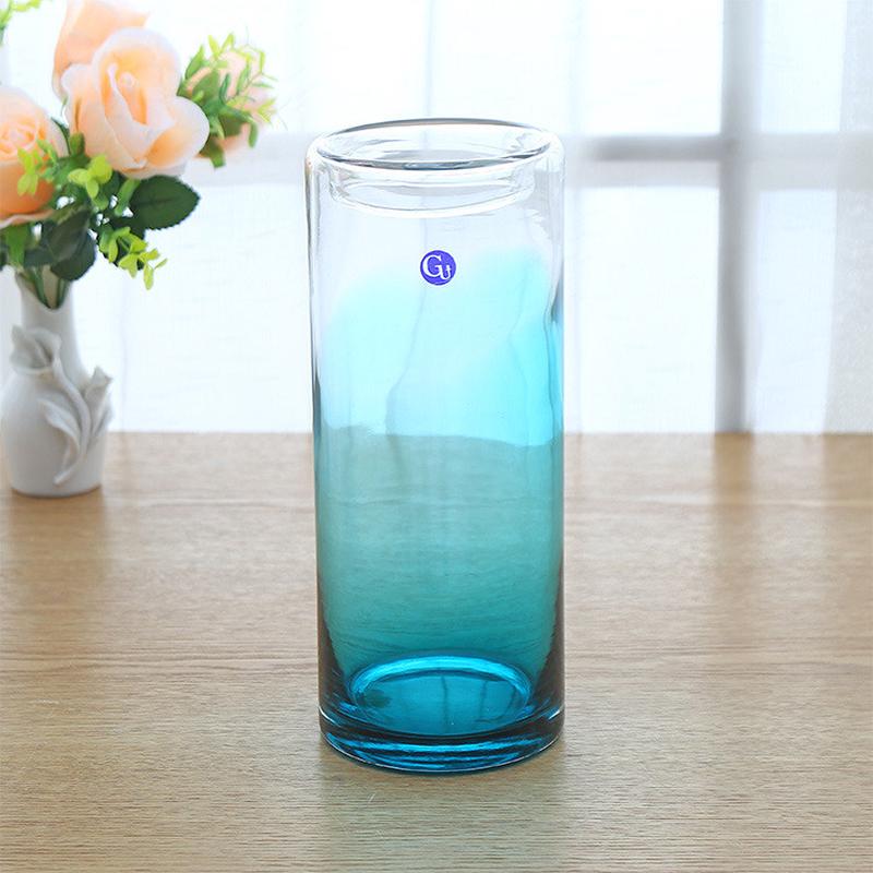 创意水培蓝色玻璃花瓶直筒清新彩色花器简洁大气花瓶插花水养装饰