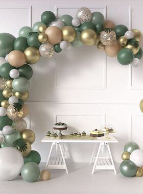 丛林热带森系派对绿色仿真叶纸片金色乳胶气球链气球拱门婚礼饰品