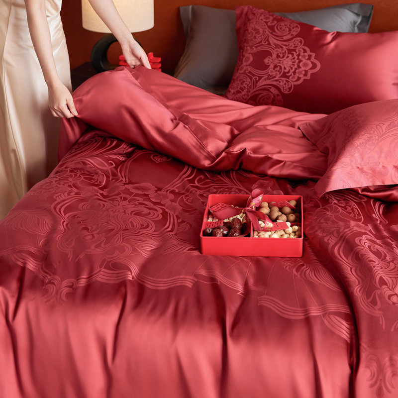 舒尊客||高奢臻丝床单四件套锻长绒棉大提花宽边被套丝滑贵气床品