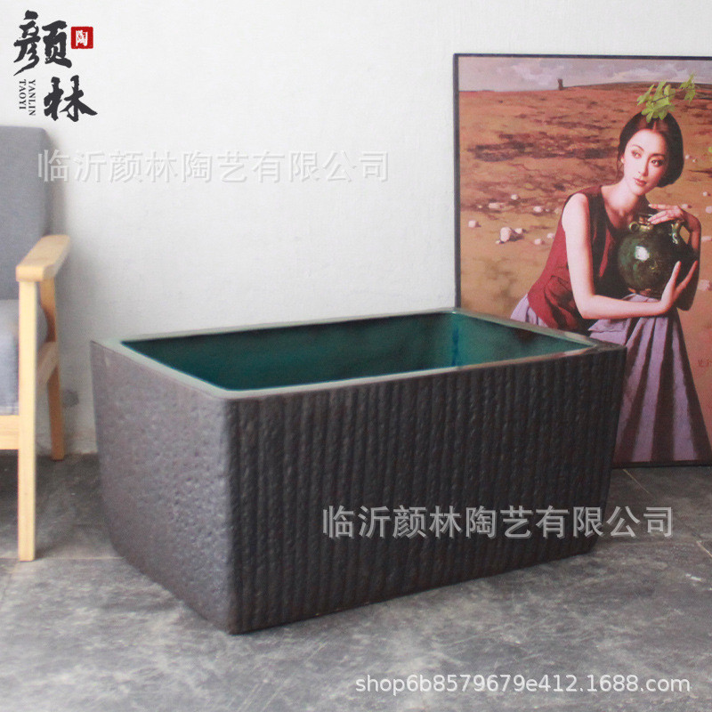热销长方形陶瓷鱼缸水景方盆长方鱼盆花箱水培水缸陶瓷长方方缸假