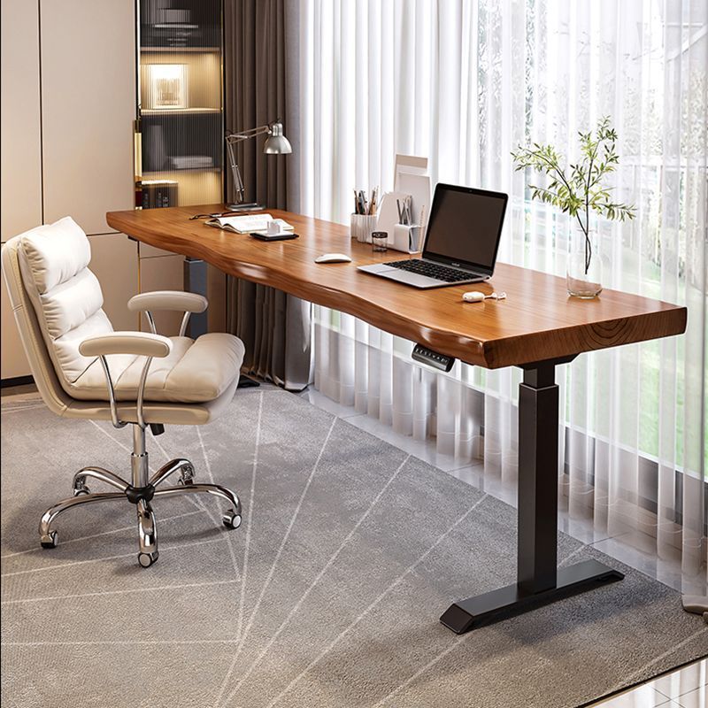 热销uh原木大板电动学习电脑办公桌实木站立式工作台家用智能书桌