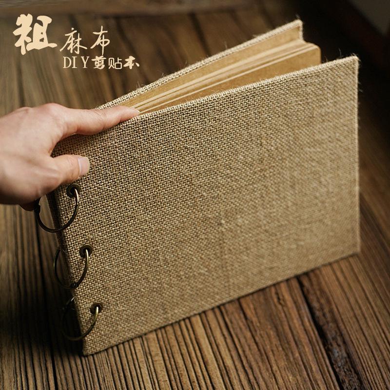 m204长方形多用途复古粗麻布diy手工相册横版剪贴本咖啡厅菜谱