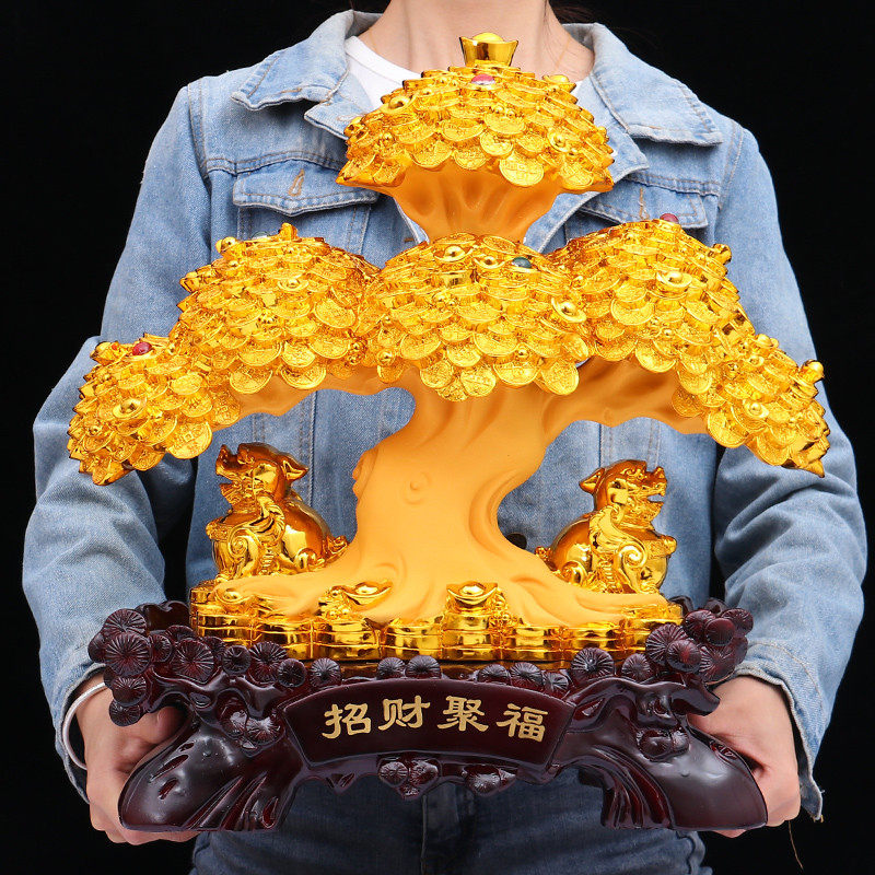 大号招财貔貅摆件摇钱树皮丘工艺品办公室开业礼品客厅酒柜装饰品