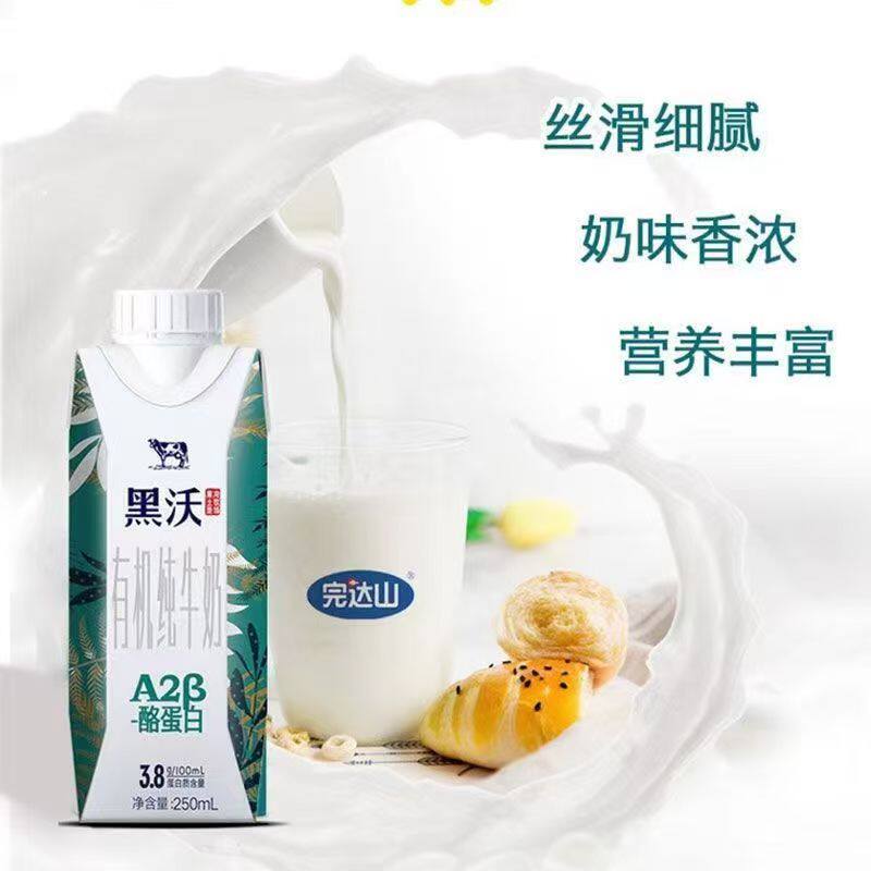 现货完达山A2β黑沃有机高端纯奶网红早餐学生中老年破损包赔奶源
