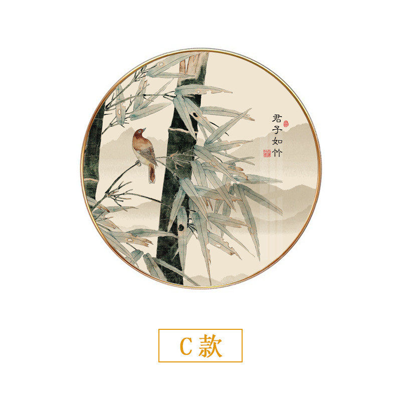 水墨客厅圆形装饰画沙发背景墙梅兰竹菊新中式挂画中国风壁画