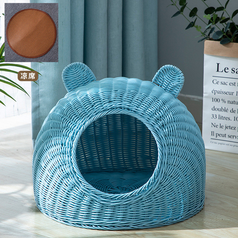 藤编猫窝四季通用半封闭式透气可水洗猫咪窝手工编织大型夏季凉窝