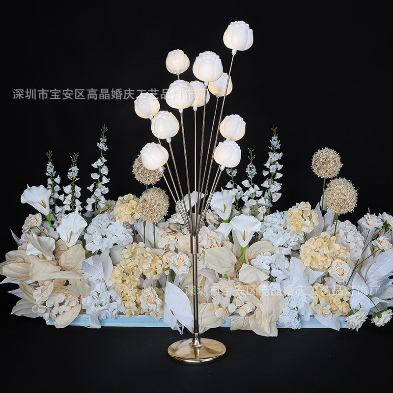 婚庆道具铁艺电镀路引灯11头发光装饰泡泡玫瑰花婚礼堂舞台布置