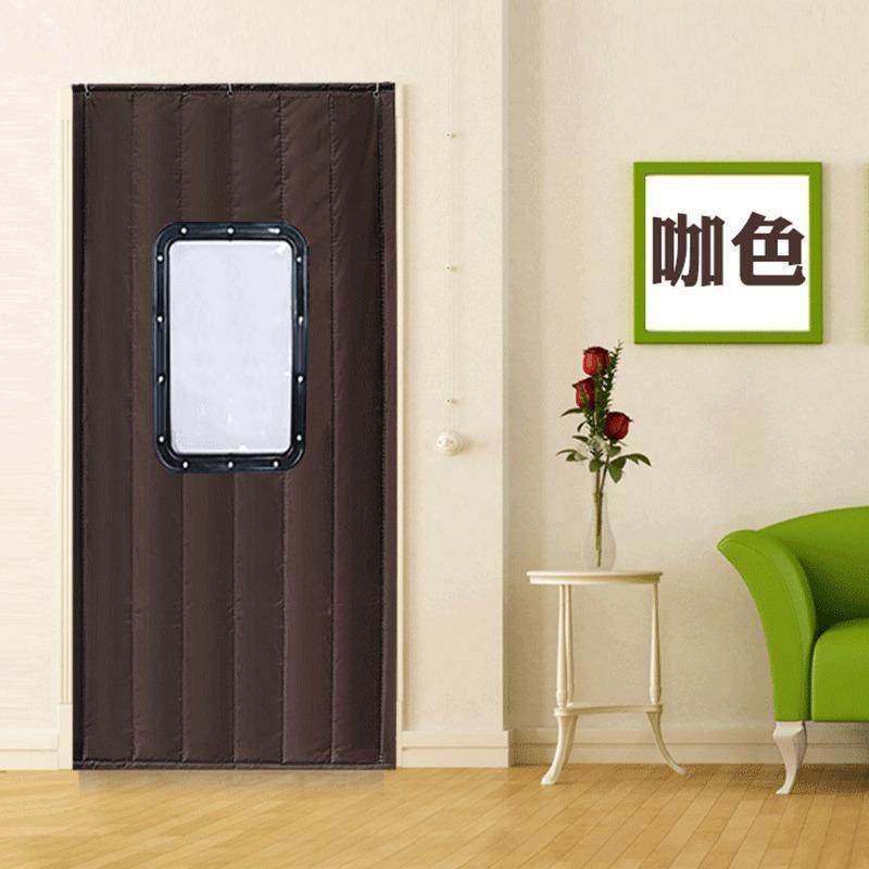 家用防风冬季门帘牛津布皮革防水隔音保暖门帘可视防寒加厚棉门帘