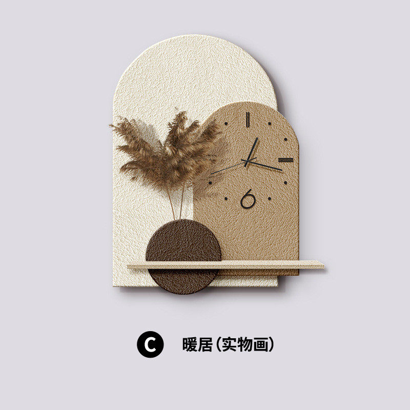 风寂侘客厅装饰画加时钟芦苇高级感餐厅背景墙挂画玄关钟表置物架