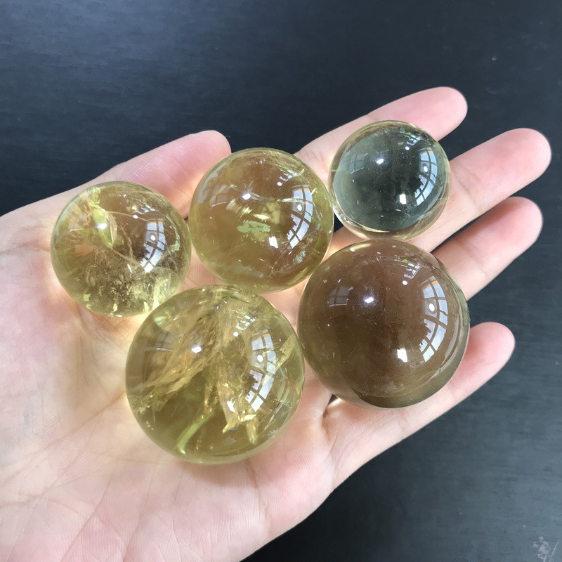 天然黄水晶球晶体干净打磨小球摆件黄水晶水晶球