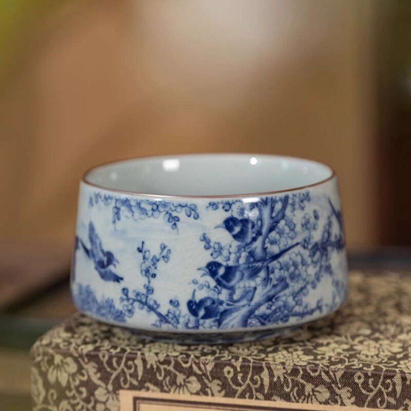 景德镇青花陶泥零配件茶洗水盂家用茶渣缸陶瓷水洗废水缸茶道花鸟