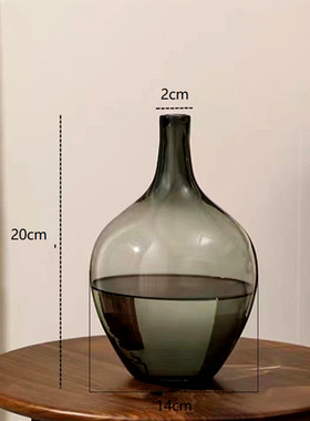 大肚花瓶小口径吊钟落地圆玻璃轻奢高级感透明水养插花马醉木灰
