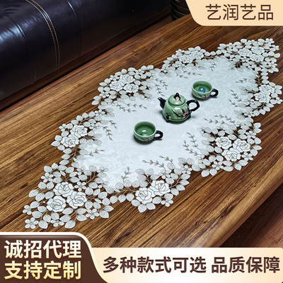厂家批发小花60x120cm布艺桌布绣花茶几巾桌旗桌垫镂空盖巾餐垫