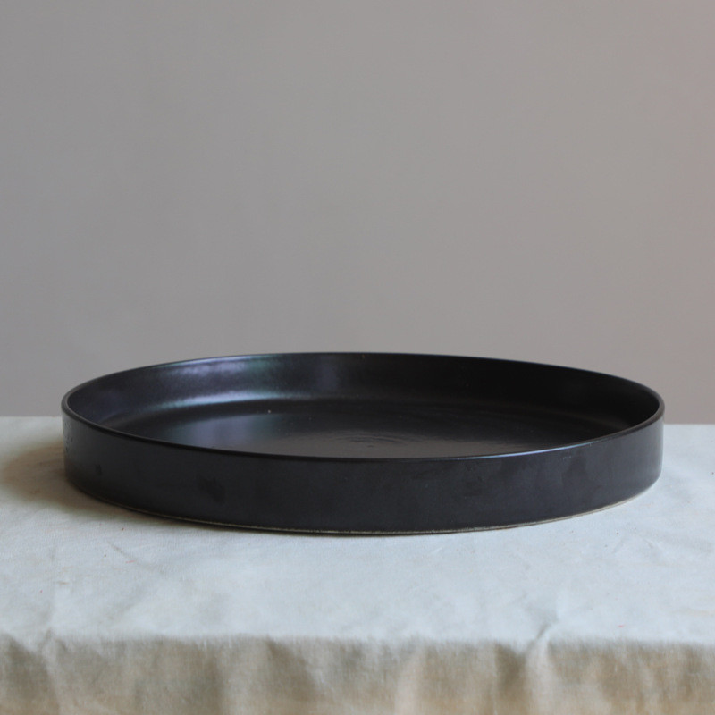 陶瓷圆盘小原盘花器禅意中式日式花道插花器皿水流剑山插花盆