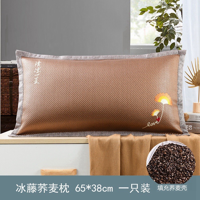 夏季冰藤夏凉枕头夏天冰丝凉席荞麦壳皮茶枕芯成人透气凉爽印新品