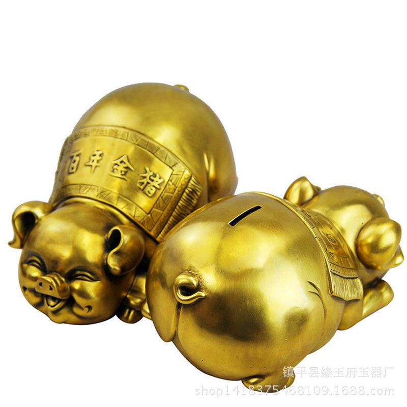铜十二生肖百年金猪装饰储钱罐福猪创意家居摆件铜器金属工艺品