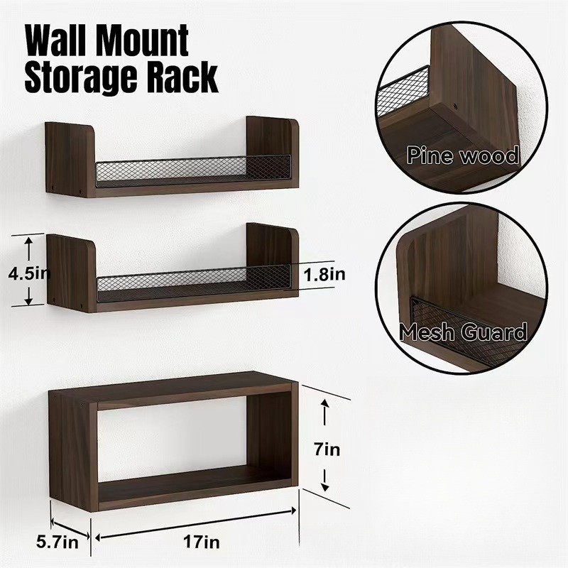 家用复古墙上置物架木质浮动浴室置物架厨房餐厅壁挂式一字板