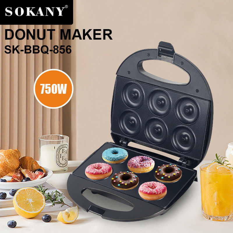 出口SOKANY856甜甜圈机家用电饼铛面包甜品机6孔烘焙机儿童蛋糕机