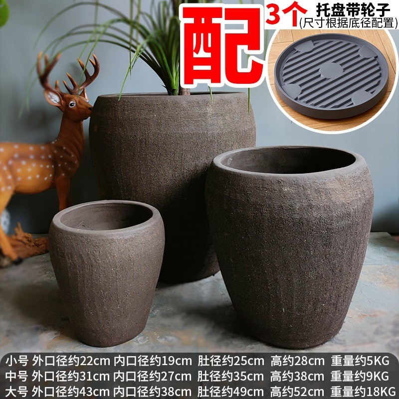 素烧户外庭院特大黑陶紫砂鱼摆件陶瓷粗陶花盆养阳台陶罐口径鱼缸