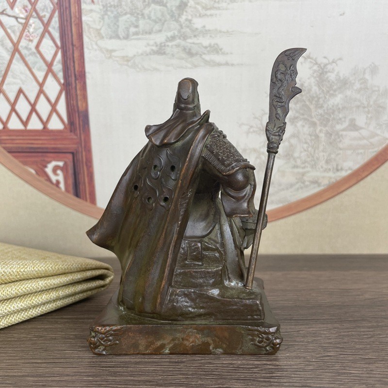 复古合金做旧关帝爷摆件关公坐款大刀关公小摆件家居装饰用品