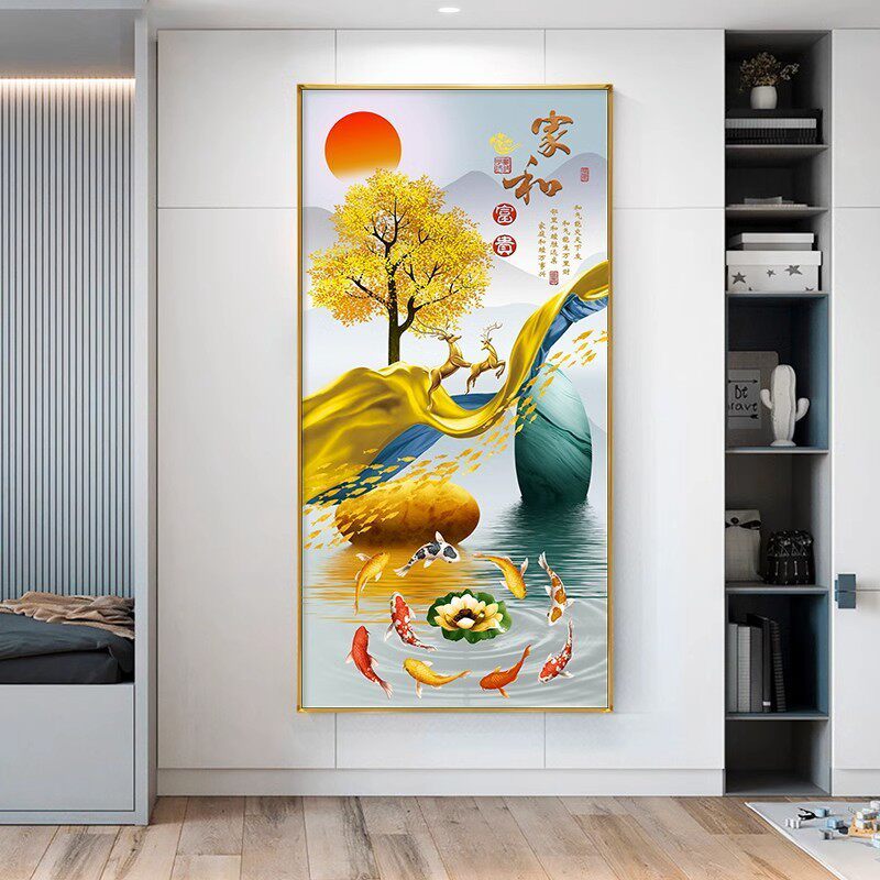 装饰画道尽头对门玄幻入户九鱼玄关图过挂画客厅现代壁画走廊入门